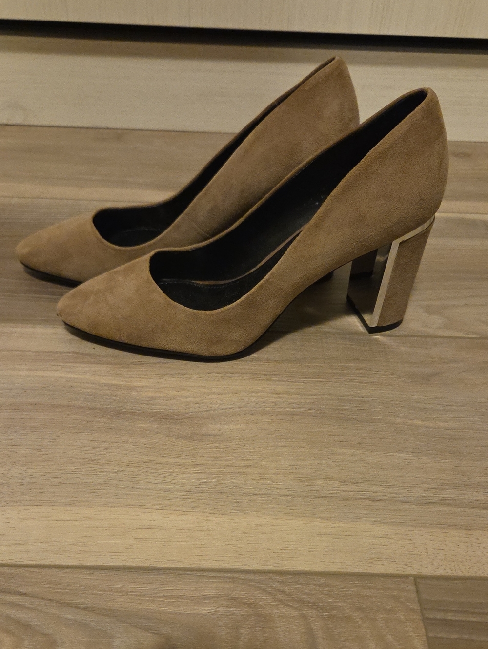 DKNY Women's Suede Pointed-Toe Block Heel Pumps - Taupe